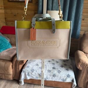 Coach Multicolor Leather Tote Bag with Wide Crossbody Strap